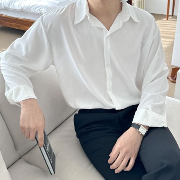 루즈핏 남성 긴 팔 셔츠 드레스셔츠 남성 롱 셔츠 캐주얼 - 상품 이미지