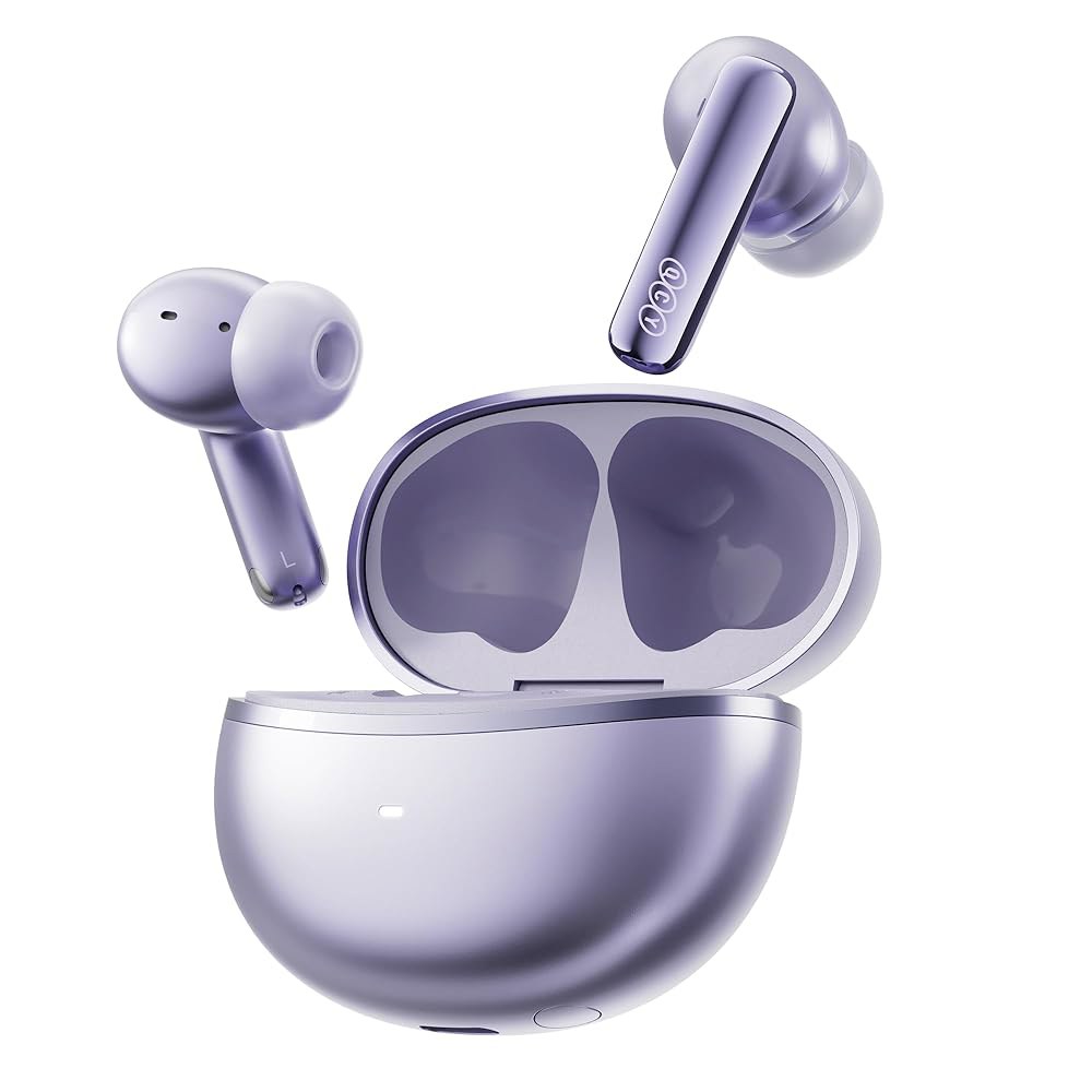 QCY MeloBuds N70 Aadptive 하이브리드 노이즈 충전, 방수 캔슬링 LDAC 고해상도 마이크 이어버드, 재생, 6개 콜, 액티브 IPX5 블루투스 6.0, 클리어 - 상품 이미지
