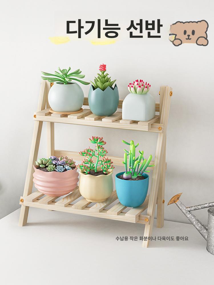 원목 수납 탁상 거치대 접이식 서재 침실 주방 화분 간단한 무칸막이 2칸 - 상세 이미지 5