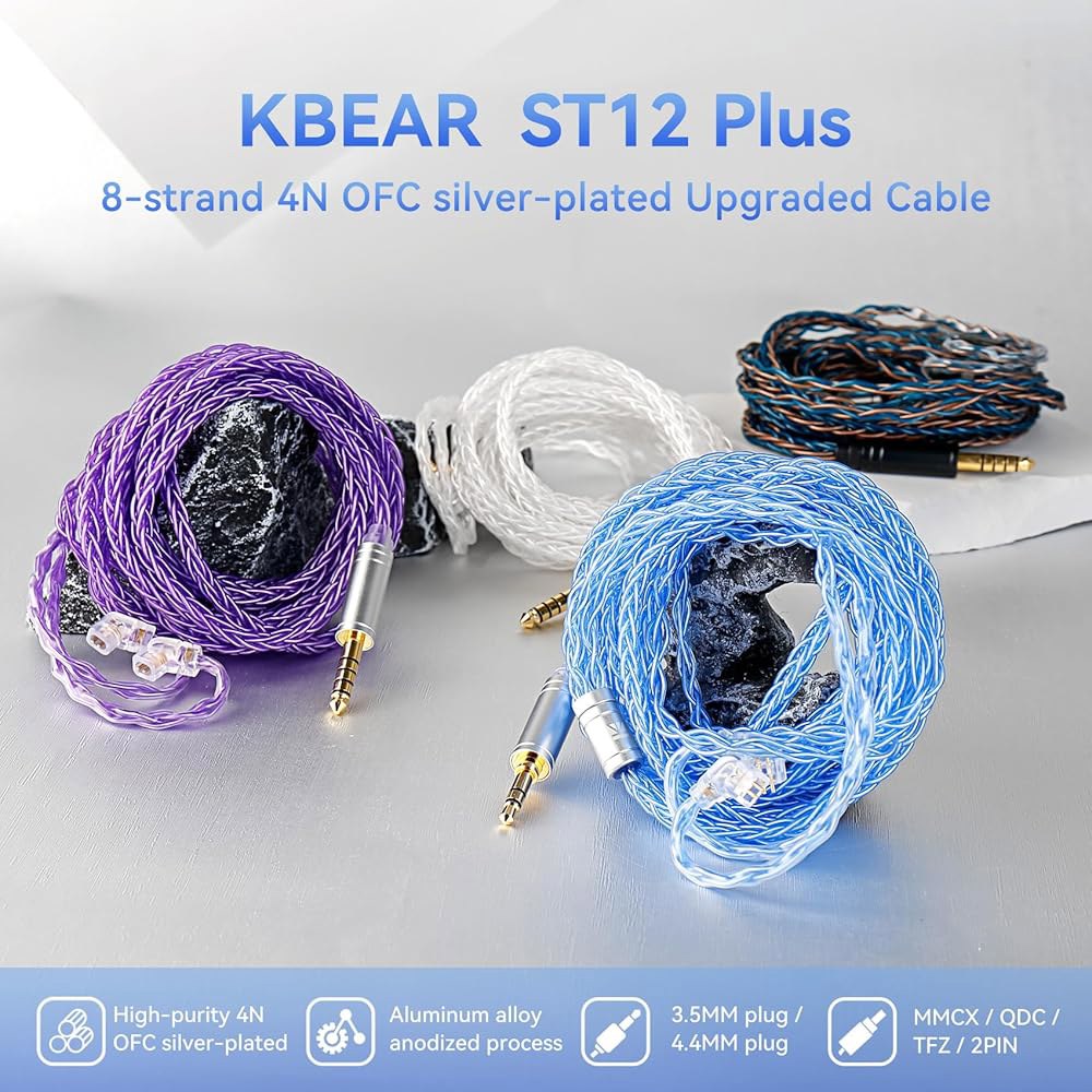 KBEAR ST12 Plus 2m 실버 Shure 헤드폰 3.5mm, JVC W40/W60용 도금 WESTONE MMCX IEM 업그레이드된 SE215/SE425/SE535/SE8 - 상세 이미지 3