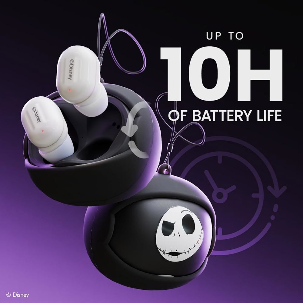 iJoy The Nightmare Before Christmas 포함 무선 충전 케이스 회전 스켈링턴 최대 10시간 수명 디자인 배터리 블루투스 잭 이어버드, 3개의 이어버드 - 상세 이미지 3