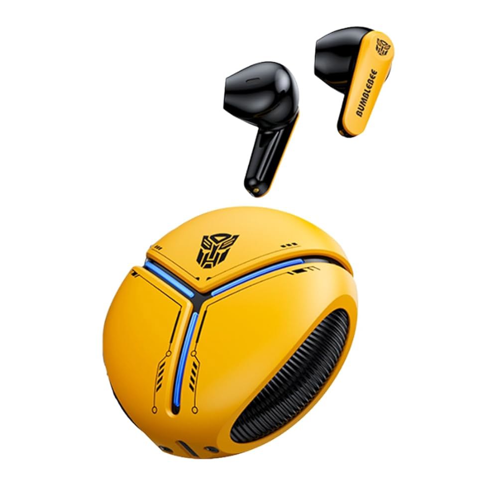 Transformers TF-T30 블루투스 TWS 무선 디자인, 코어 HD 통화 이어버드, 인이어 게임 노이즈 음악 쿨 HiFi (옐로우 모드, 시간 짧은 스포츠 캔슬링 범블비) - 상품 이미지