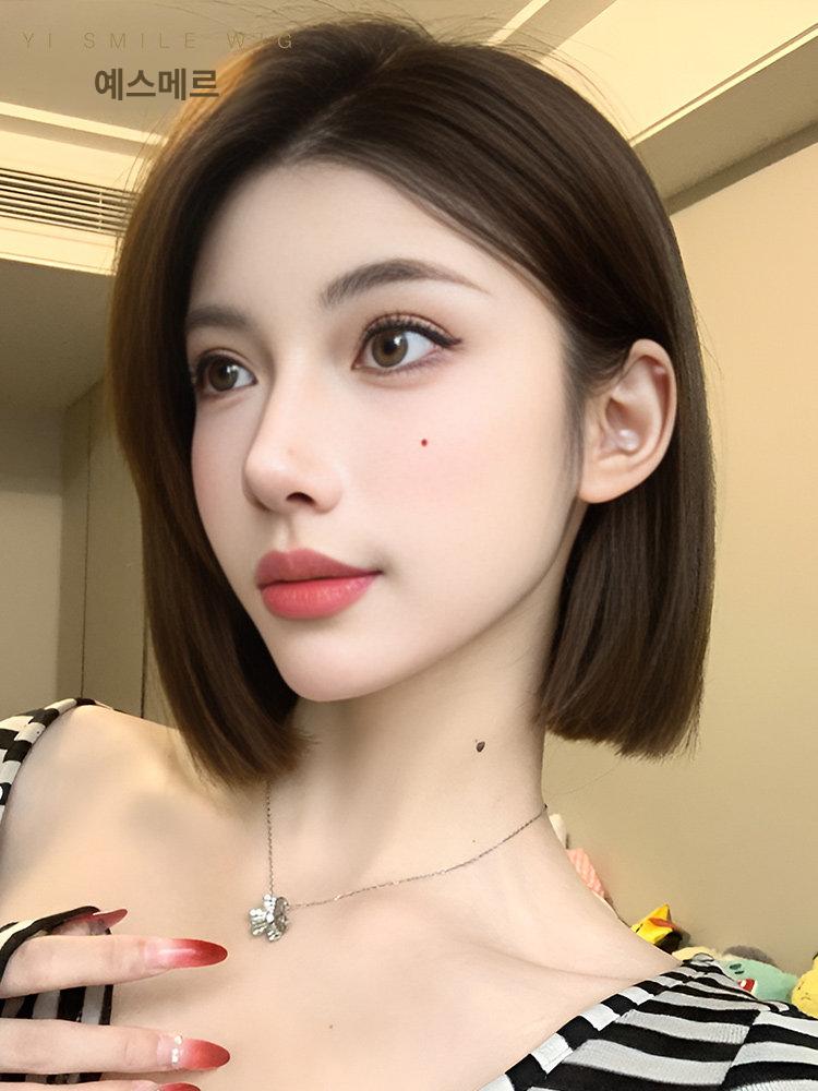 인모테슬컷가발 똑단발 가발 항암 엄마 100%인모 30cm 35cm 30cm 모카브라운 중간 분할 - 상세 이미지 3