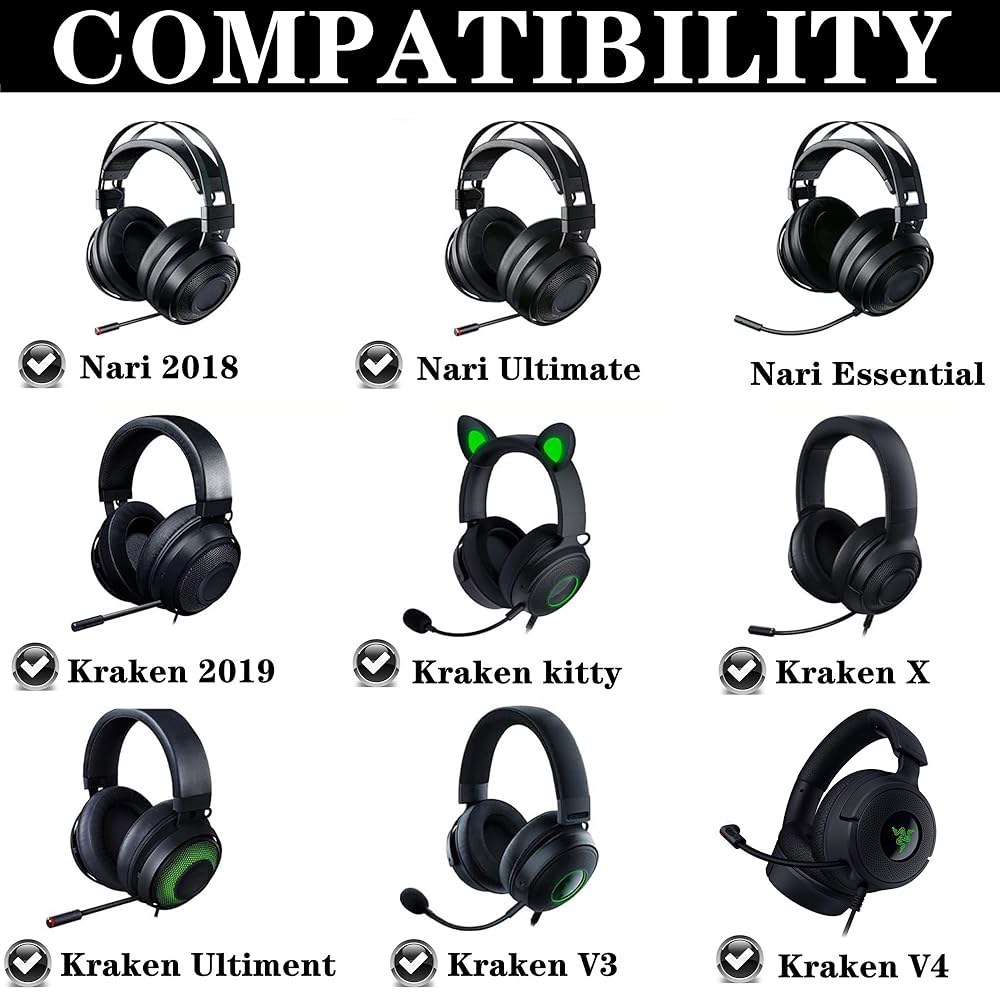 Razer Kraken 2019/토너먼트 에디션/얼티메이트/크라켄 X 패드 통기성 호환되는 아이스 블랙 쿨링 헤드셋 교체용 젤 쿠션과 이어 실크 원단 게이밍 이어패드 - 상세 이미지 2