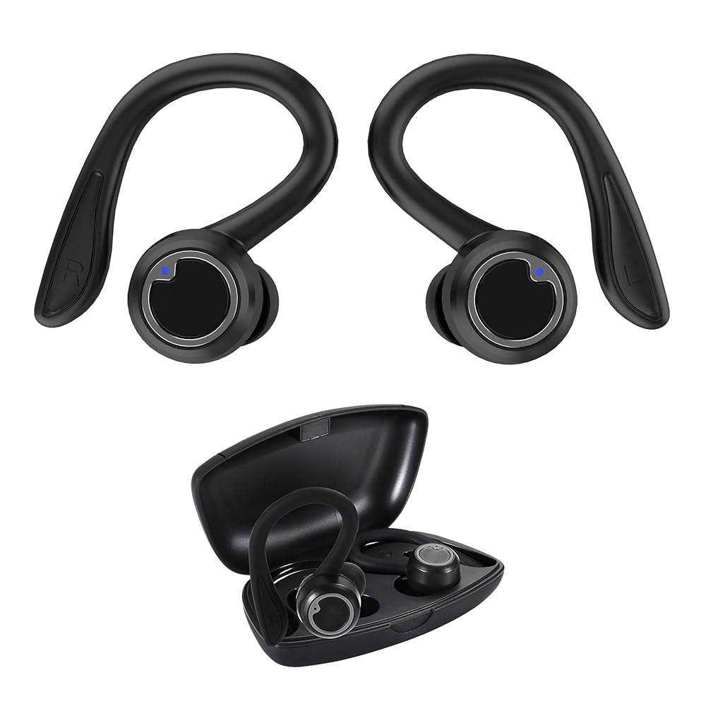 Sport Hook 블루투스 무선 이어버드, 컨트롤, 마이크, 탈착식 충전 2-in-1 케이블, 케이스, 블랙 내장 노이즈 12시간 액티브 후크, 재생, USB-C 캔슬링, 버튼 - 상품 이미지