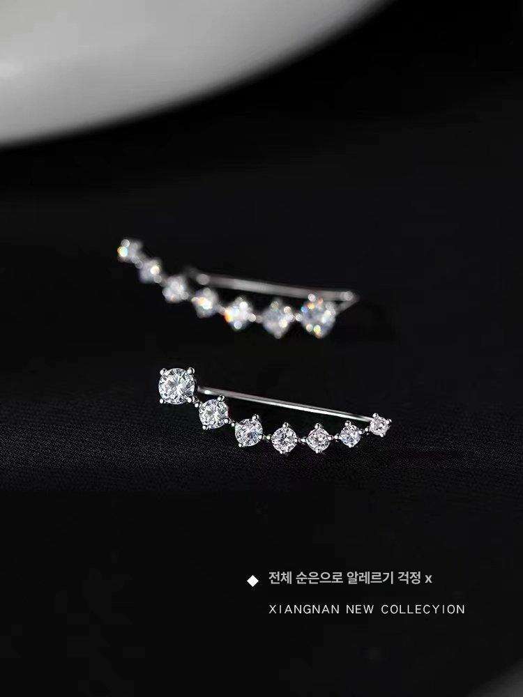 순은 지르코니아 여성용 고급감 귀찌 925 실버 직선 지르콘 귀걸이 2개세트 - 상세 이미지 3