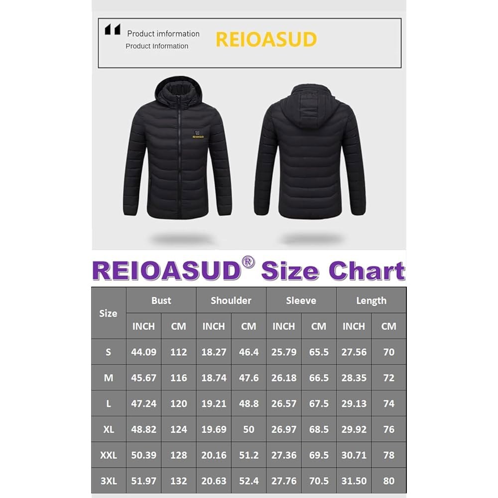 REIOASUD 2026 가열 후드 지퍼 여성 겨울 레벨 난방 3가지 재킷 스몰 코트 온열 구역 다중 5., 아웃도어, 남성 1 Small - 상세 이미지 3