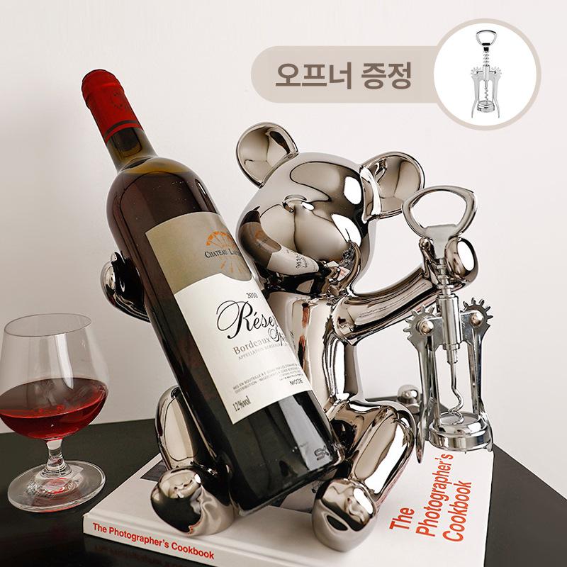 고급 인테리어 골드 디자인 거실 장식 소품 베어 와인랙 병따개포함 - 상세 이미지 2