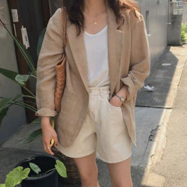 루즈핏 여성 린넨 자켓 블레이저 여성 롤업 자켓 빅사이즈 여름 - 상품 이미지
