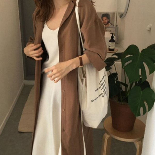 루즈핏 여성 롱 블라우스 오픈형 여성 롱 셔츠 데일리 가을 - 상품 이미지