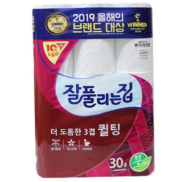 부드러운 3겹 두루마리화장지 롤화장지 30롤 가정용 - 상품 이미지