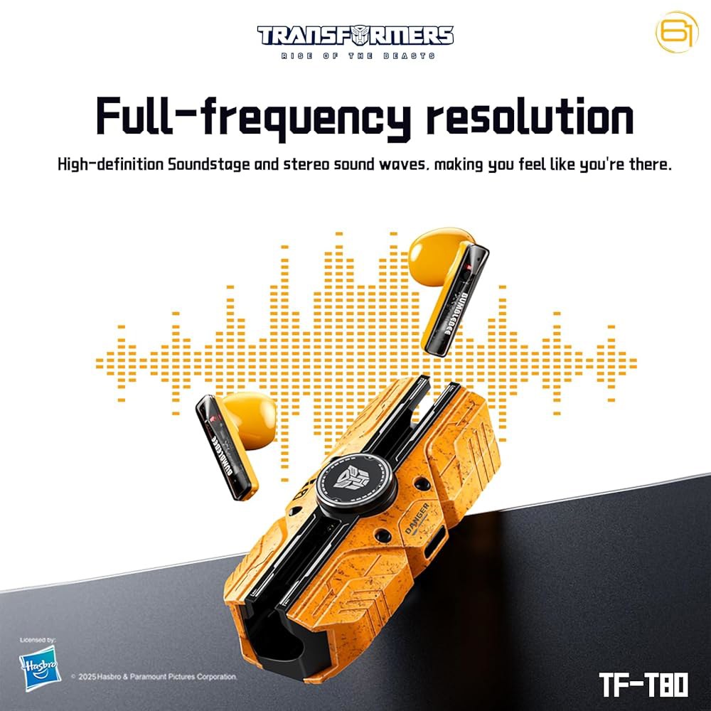 Transformers TF-T80 블루투스 트루 와이어리스 HiFi 이어폰 게임 범블비 옐로우 통화 듀얼 인이어 긴 노이즈 - 음악 캔슬링 모드 쿨 HD 스포츠 내구성 이어버드, - 상세 이미지 2
