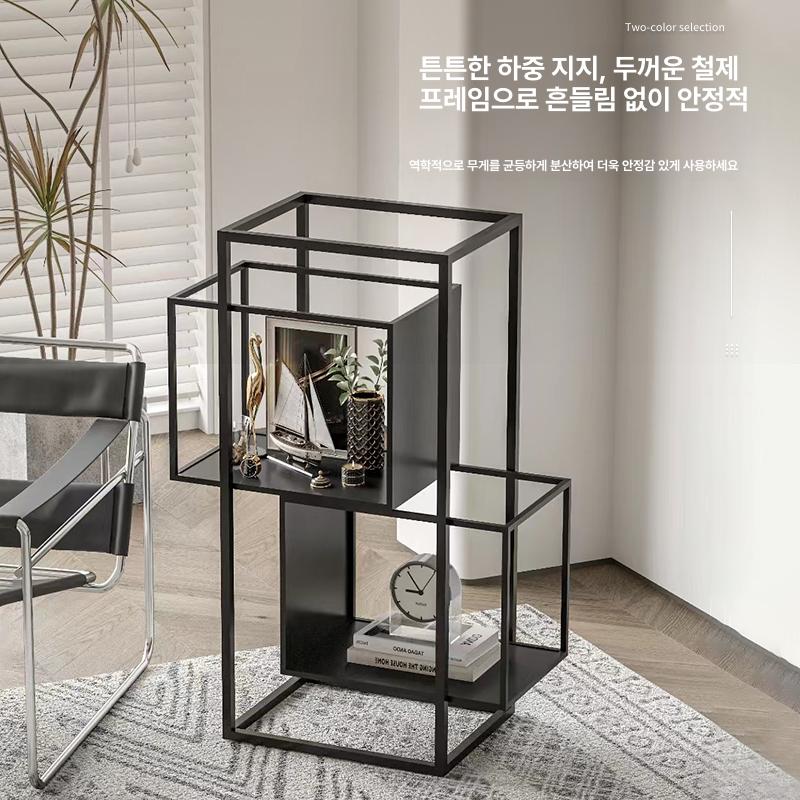 철제 모듈 선반 장식장 모듈형 연결형 다용도 카페 장식 블랙 3단 - 상세 이미지 4