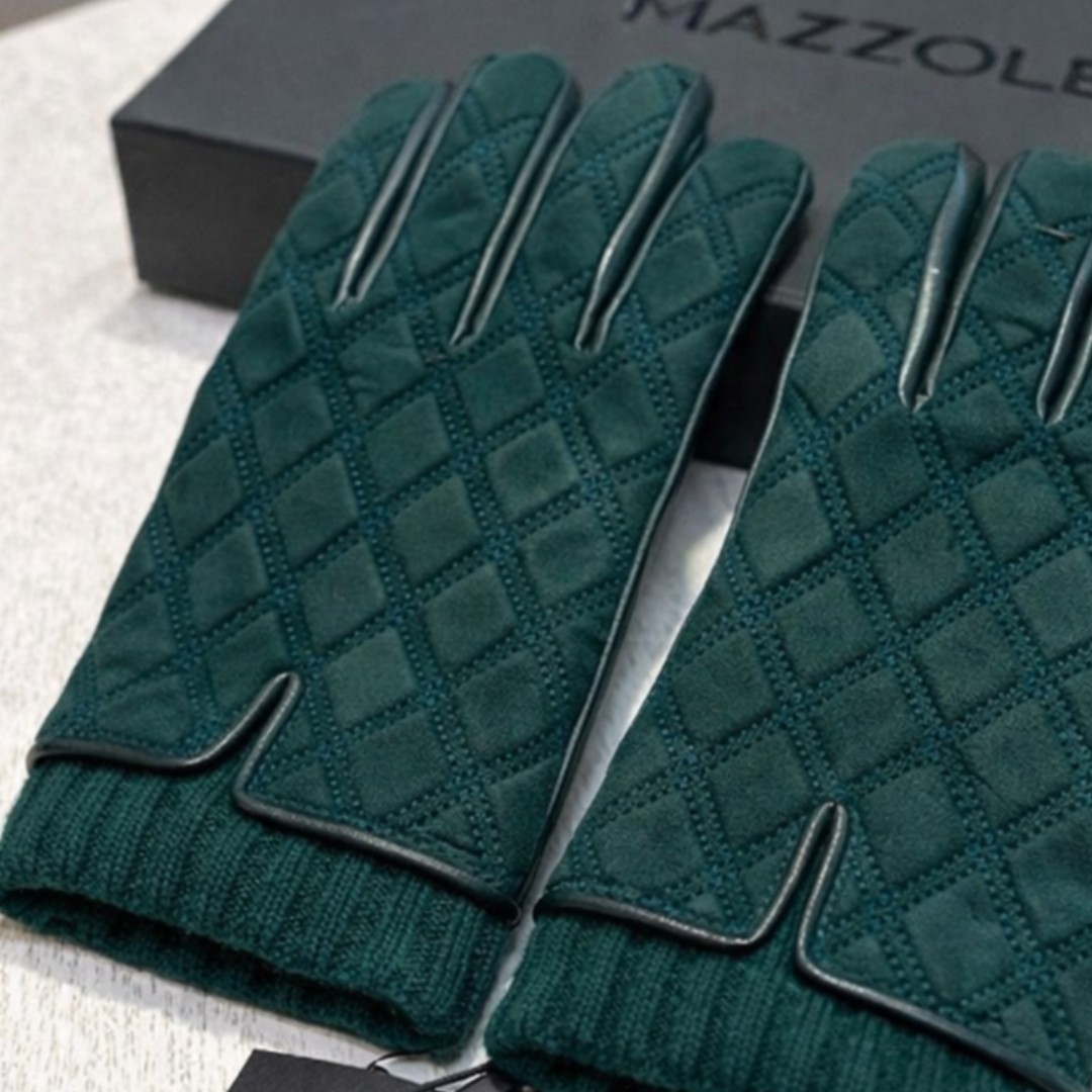 MAZZOLENI 209-999 남성 그린 가죽 레더 캐시미어 장갑 - 상세 이미지 2