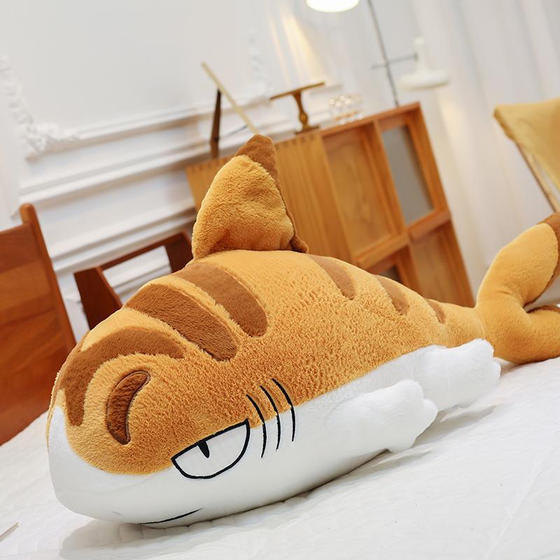 상어 애착 인형 모찌 촉감 거대 플러시 안고자는 롱쿠션 라지 오렌지 샤크 캣 150cm - 상세 이미지 2