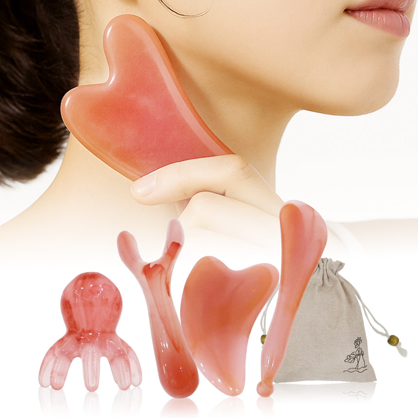 로에드 KCL인증 두피 바디 페이스 전신 미간 코막힘 괄사 마사지기 4종세트 + 파우치포함 - 상품 이미지