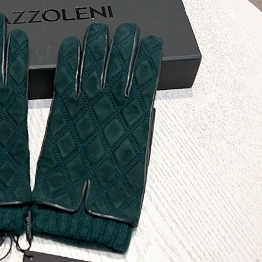 MAZZOLENI 209-999 남성 그린 가죽 레더 캐시미어 장갑 이미지 8