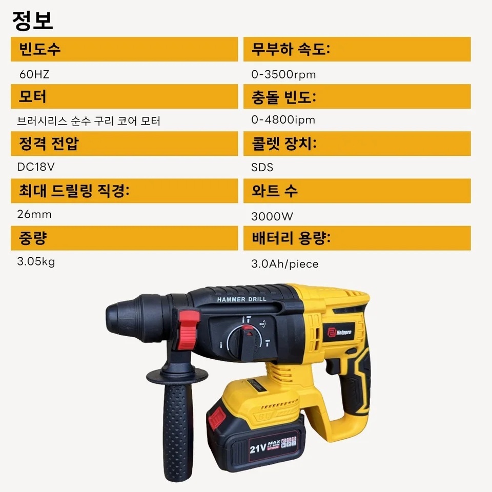 무선 뿌레카 파괴함마 충전 해머드릴 배터리 2개 풀세트 함마드릴 1개 - 상세 이미지 5