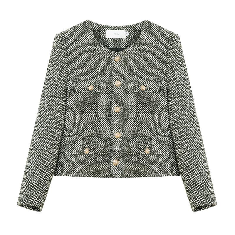 트위드 노카라 자켓 여성 하객룩 가을 라운드넥 재킷 - 상세 이미지 5