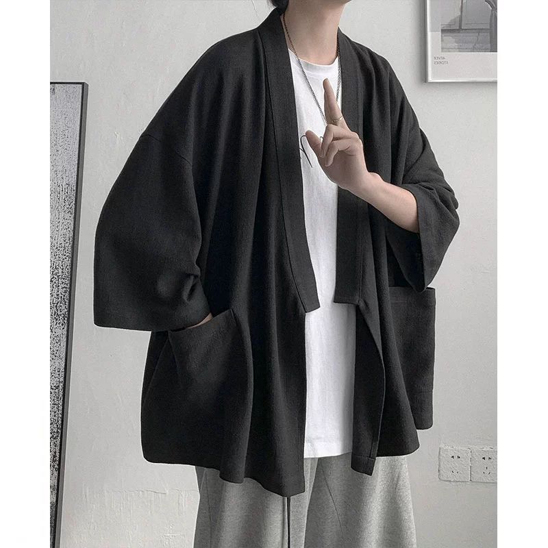 남성 기모노 가디건 진베이 셔츠 일본 하오리 오버핏 가운 - 상품 이미지