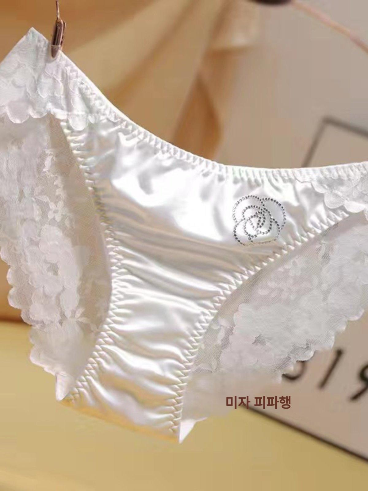여성용 실크 새틴 팬티 레이스 신혼 삼각 선물용 - 상세 이미지 3