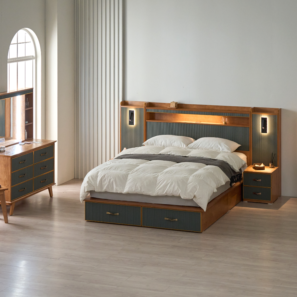 호텔침대프레임 신혼부부 원목 수납 LED 국내 맞춤 제작 킹 K 1700 라움