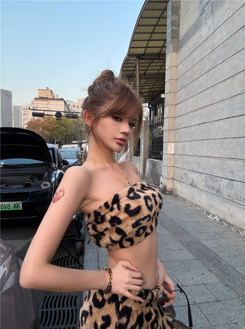 양털 호피세트 튜브탑 자켓 팬츠 쓰리피스 트레이닝세트 이미지 7