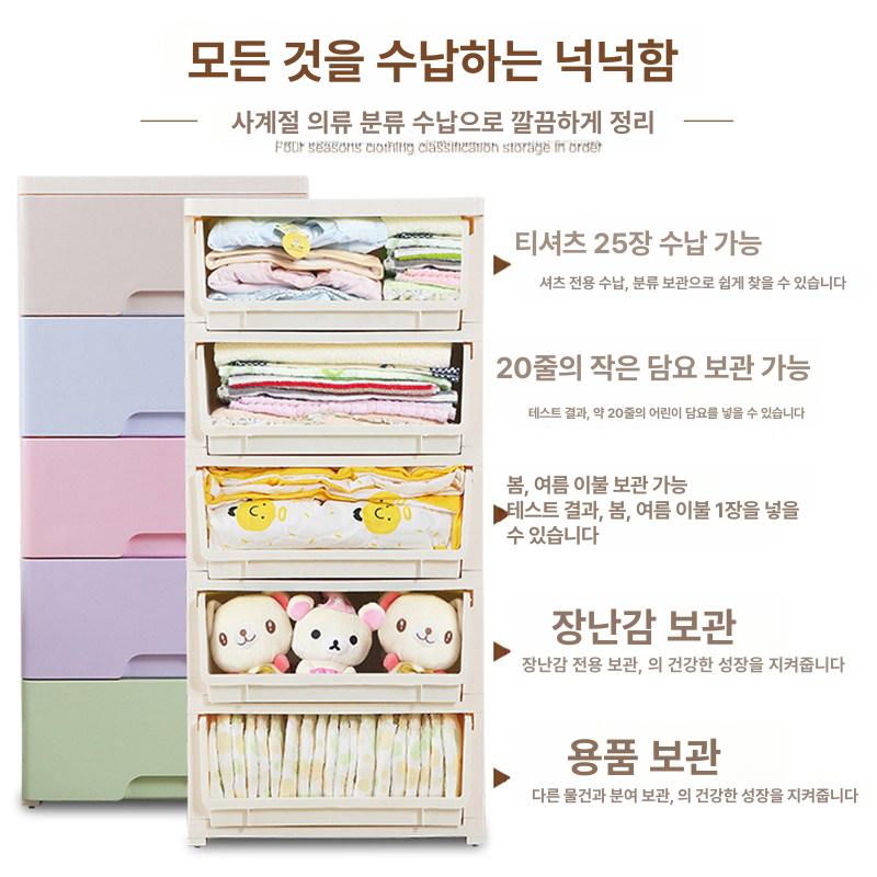 5단 대형 서랍장 플라스틱 옷수납장 조립식 광폭 와이드 수납장 - 상세 이미지 4