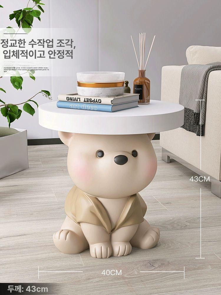 사이드 세라믹 탁자 카페 스타일 선반 장식 거실 협탁 귀여운 곰 그레이 - 상세 이미지 4