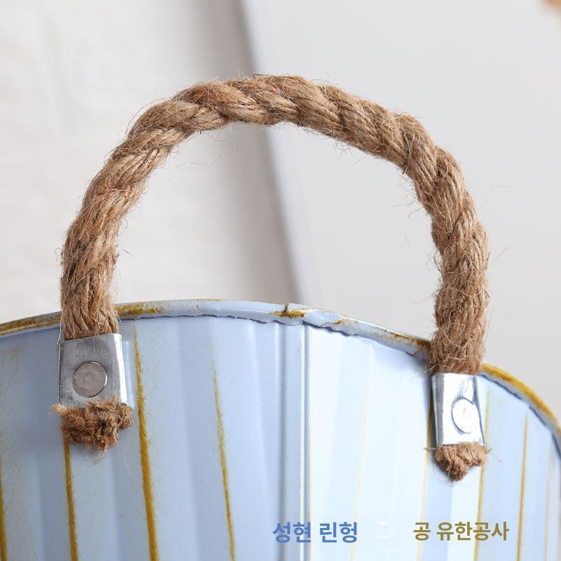 철제 빈티지 양철통 플랜터 바스켓 테라스 가든 장식 블루 스몰 - 상세 이미지 5