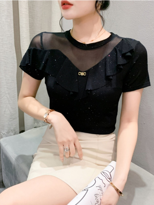 라인댄스복상의 여름 프릴 반팔 티셔츠 라틴 댄스스포츠 자이브 챠밍 왈츠 밸리 줌바복 의상 - 상세 이미지 4