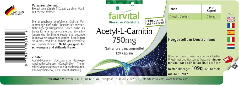 페어비탈 아세틸-L-카르니틴 750mg 120캡슐 이미지 7