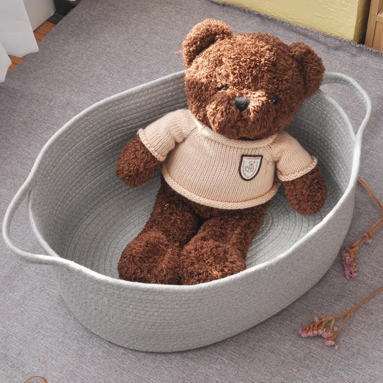 패브릭 짠 로프 북유럽 인테리어 빨래 보관함 면 원형 소형 원형 행잉 그레이 지름 18 x 11cm - 상세 이미지 3
