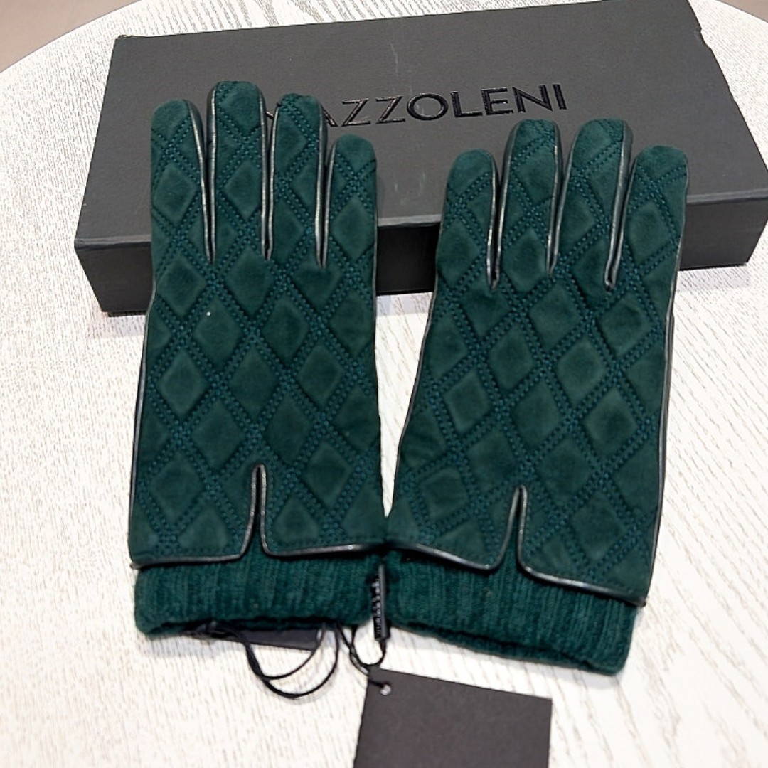 MAZZOLENI 209-999 남성 그린 가죽 레더 캐시미어 장갑 이미지 6