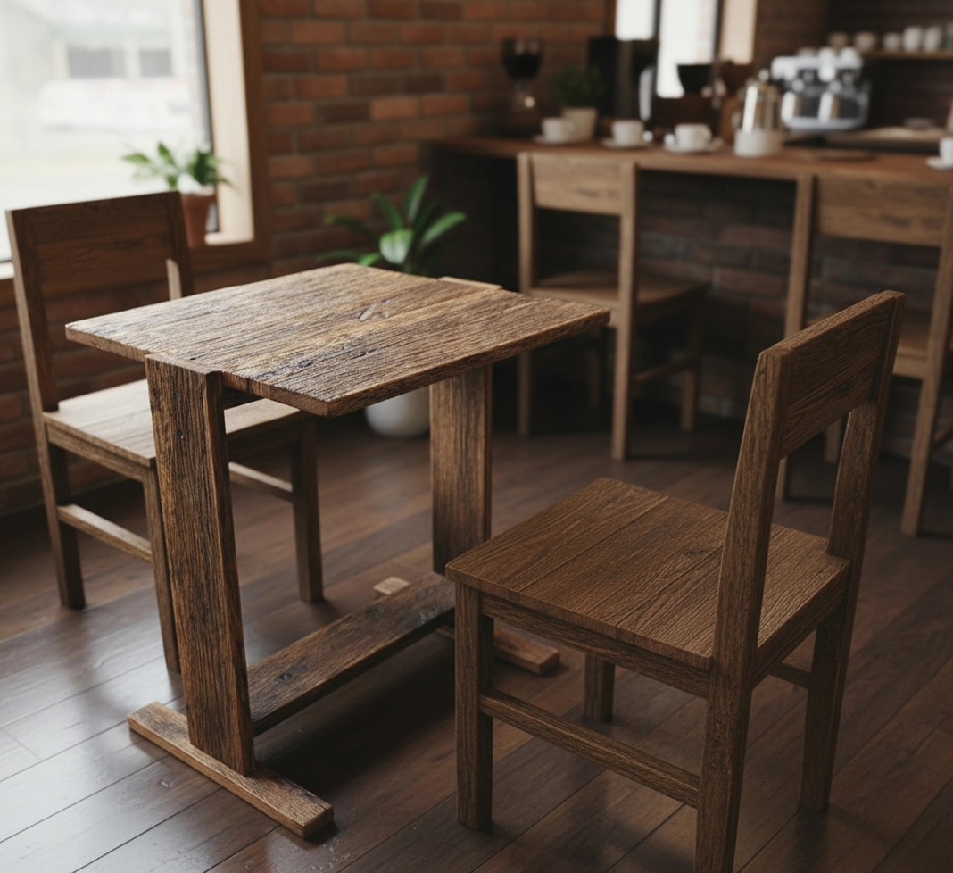 100년 이상 된  올드오크 빈티지 엔틱 러스틱 고재 2인용 카페 커피숍 테이블 주문제작