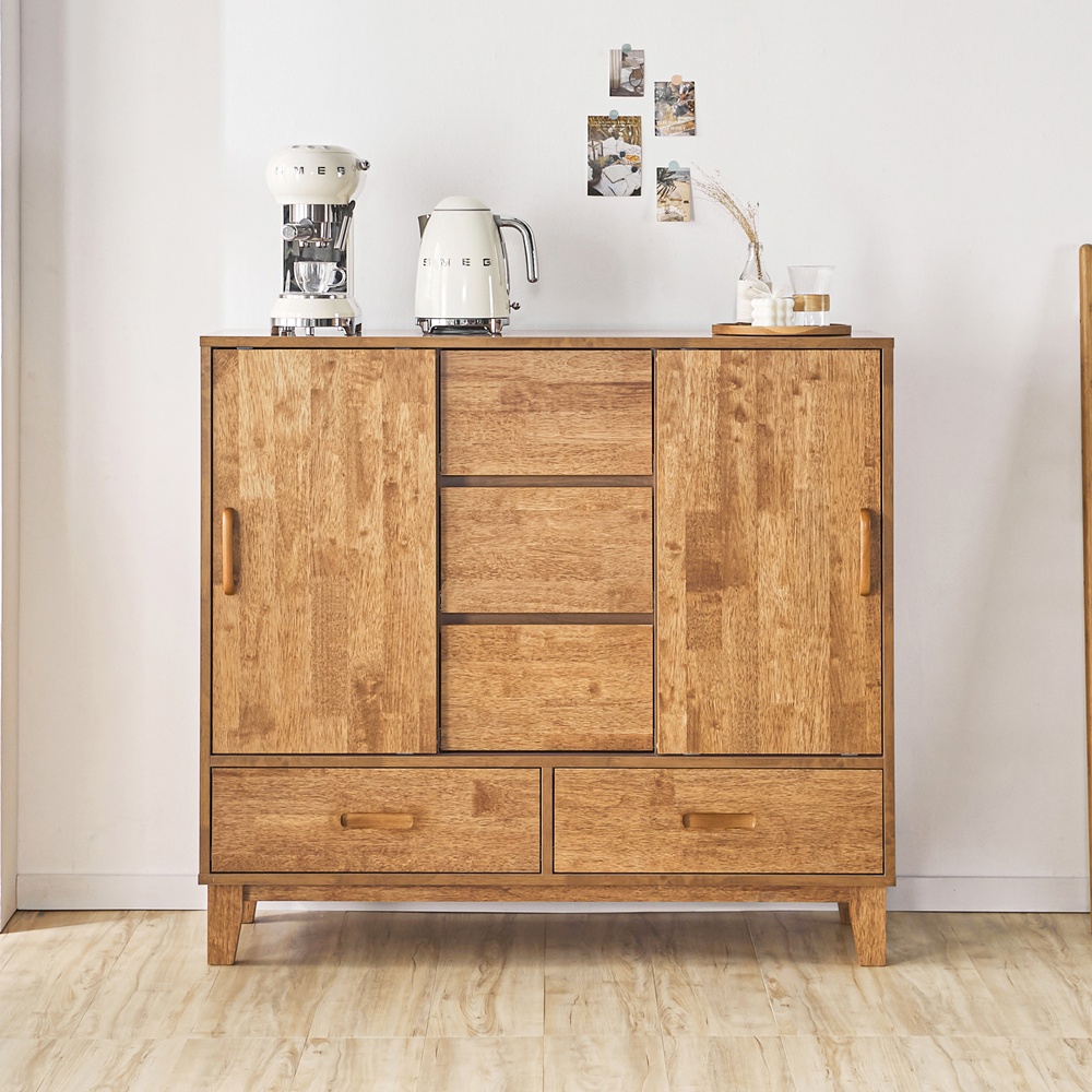 버믈렛 식기장 카페장 홈카페수납장 커피머신 받침대 그릇장 1191x400x1077mm, 4단, 고무나무내추럴 - 상품 이미지
