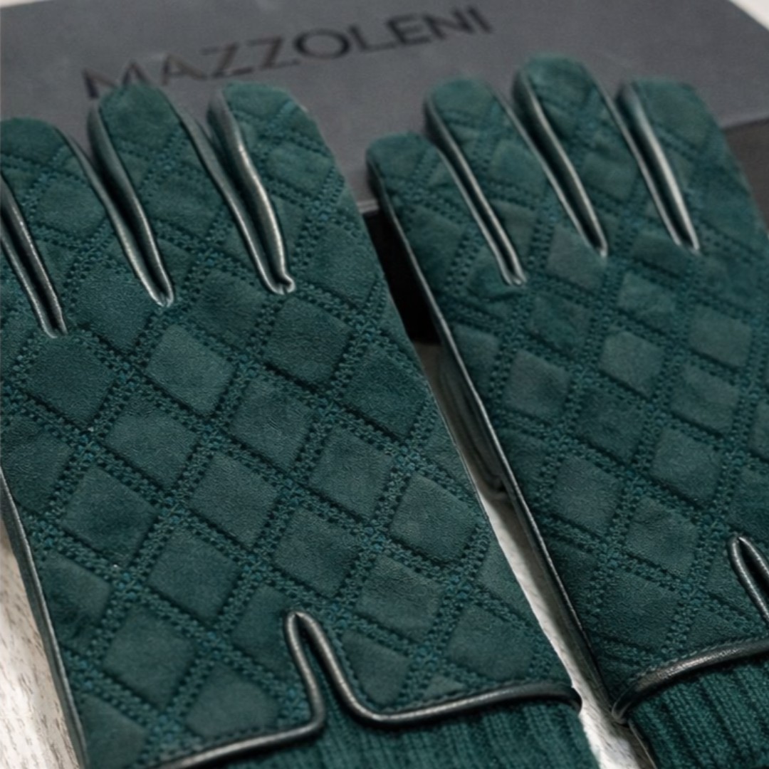 MAZZOLENI 209-999 남성 그린 가죽 레더 캐시미어 장갑 - 상세 이미지 4