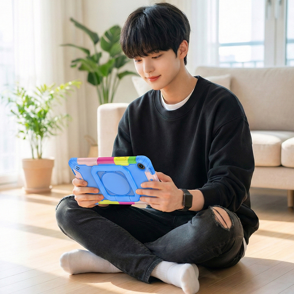 갤럭시탭 A11 케이스 범퍼 회전 스퀘어 스트랩 아머 올블랙, 탭 A11 8.7 이미지 3
