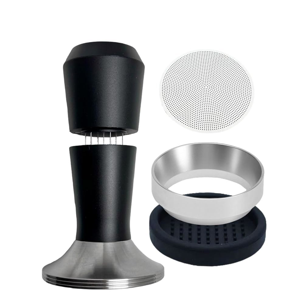 에스프레소 탬퍼 51 / 53 58mm 마그네틱 WDT 도구 2 in 1 액세서리, 바리스타 커피 키트 및 유통 도징 깔때기 퍽 스크린, 스테인리스 스틸 플랫 베이스(51mm) - 상품 이미지