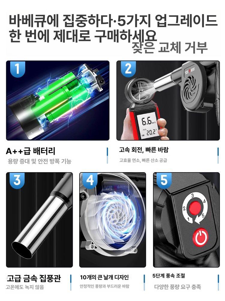 무선 바베큐 토치 블로워 대형 휴대형 베어툴 본체 바비큐전용 2900h 충전기 1개 에어 1개 - 상세 이미지 3