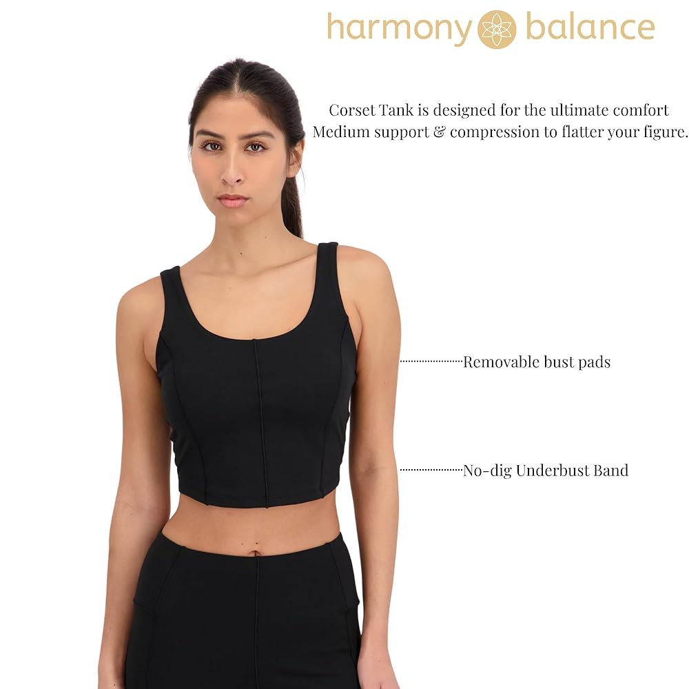 Harmony & Balance 여성용 요가 및 필라테스 세트, 버터처럼 부드러운 4방향 스트레치 원단, 어울리는 레깅스가 있는 탱크, 블랙., Black X-Small - 상세 이미지 3