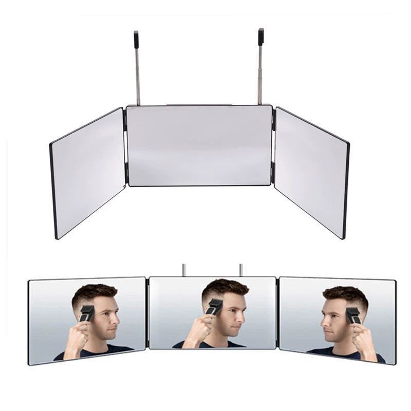 접이식 LED 미러 셀프컷 셀프 염색 뒷머리 이발용 블랙 텔레스코픽 3면 거울 - 상품 이미지