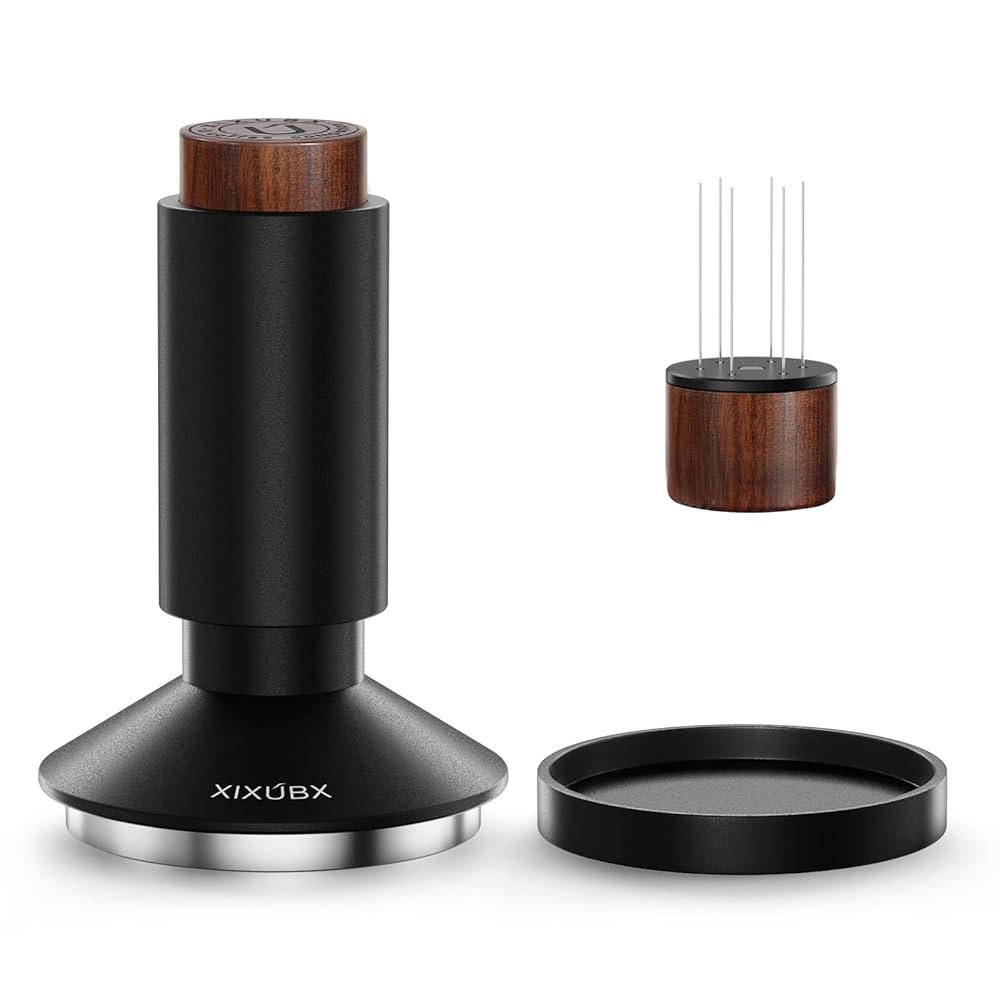 XIXUBX 53mm 에스프레소 변조기 및 마그네틱 WDT 도구, 스프링 장착 바리스타 커피 변조기, 양극 산화 알루미늄 합금 손잡이, 포터필터 바구니용 커버가 있는 스테인리스 - 상품 이미지