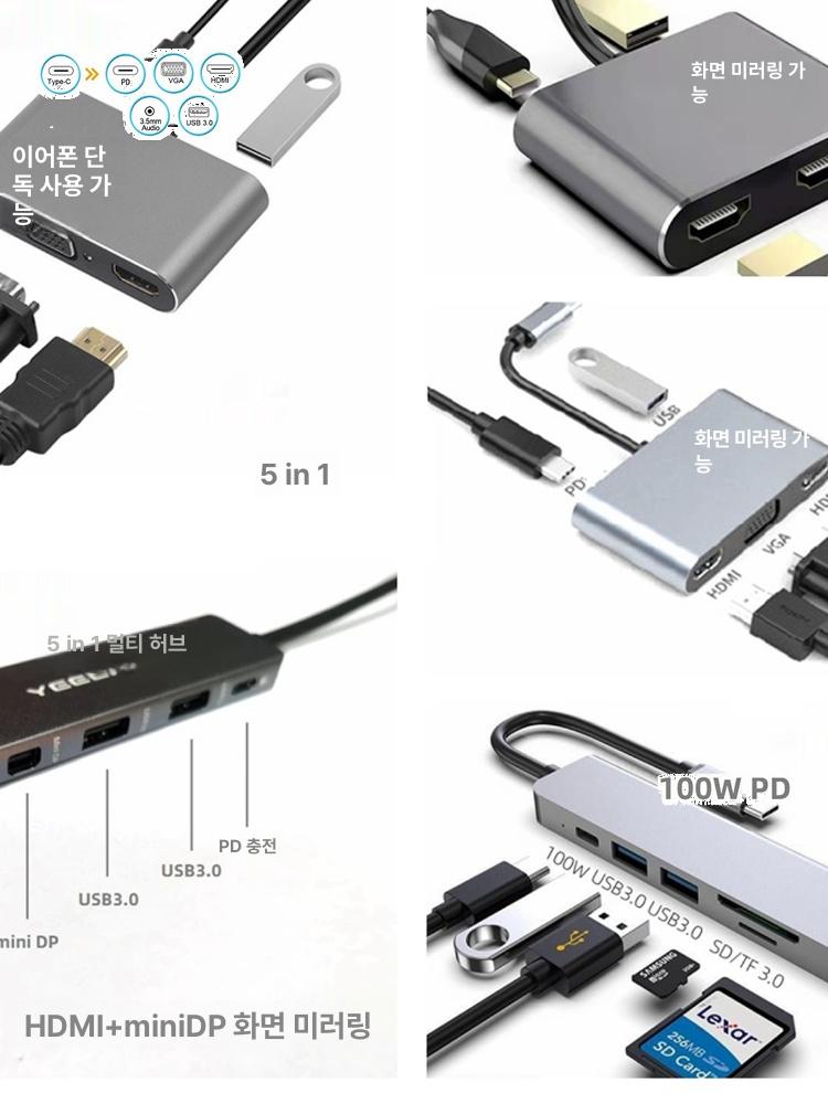 타입C 허브 확장 어댑터 C타입 멀티허브 젠더 충전 4-in-1 듀얼 HDMI 모델 - 상세 이미지 2