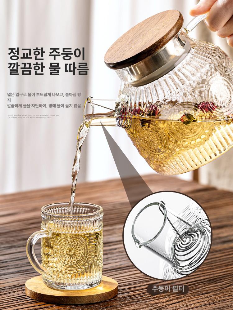 내열 유리병 가정용 밀폐 식당용 카페용 저그 주스 유리 태양꽃 차 1000ml 호두나무 뚜껑 901ml-1l - 상세 이미지 4