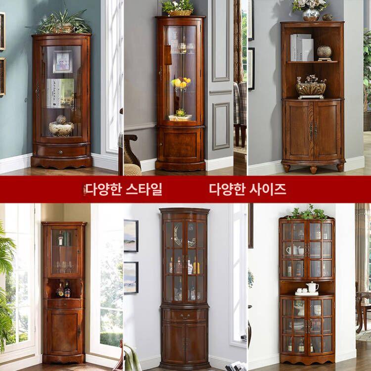 코너 수납장 엔틱 틈새 화분대 북유럽 선반 침실 협탁 원목 코너 월넛 - 상세 이미지 3