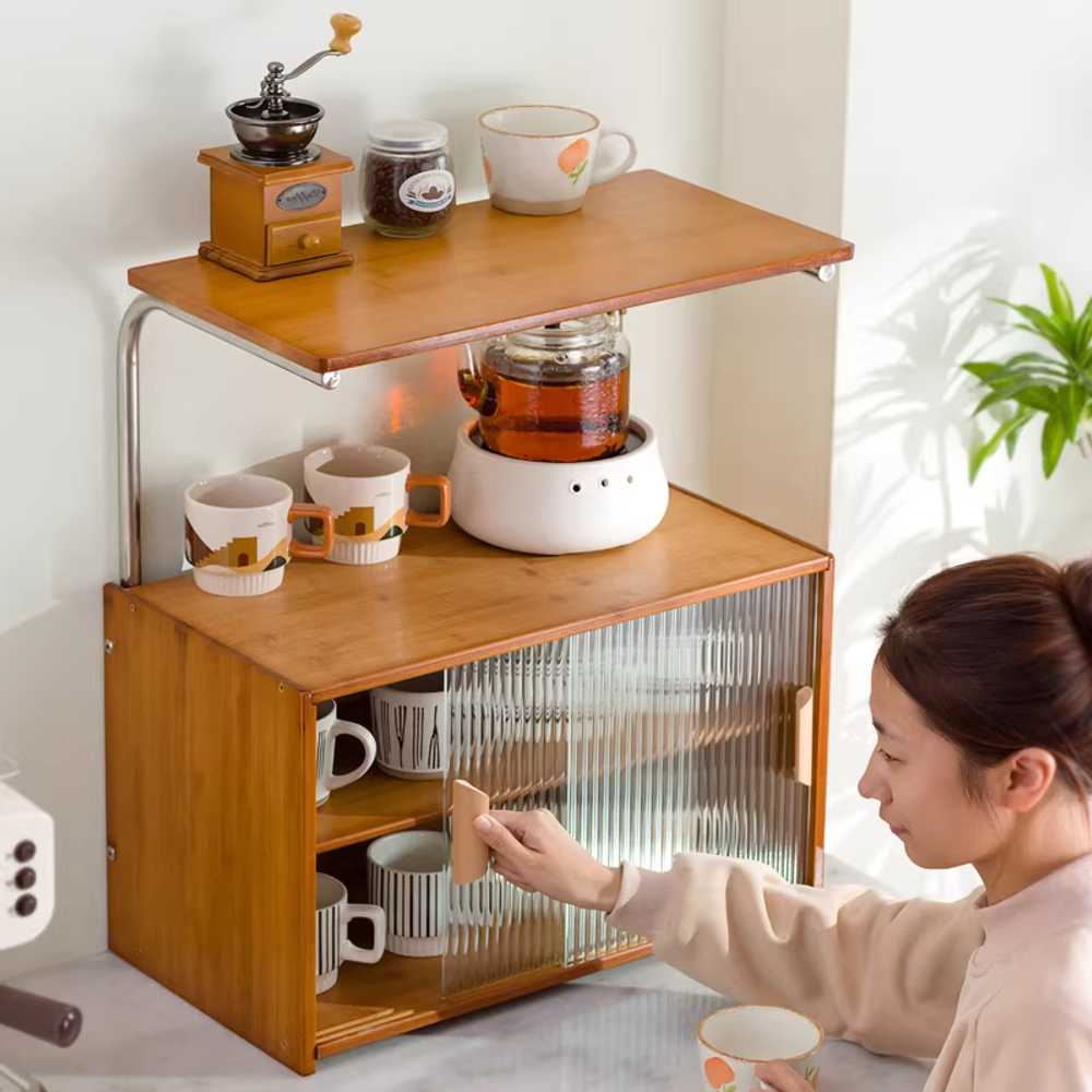 컵 선반 양념통 정리대 거치대 다용도 모던 인테리어 브라운 45cm - 상세 이미지 3
