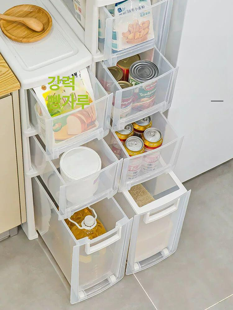 틈새 수납장 이동식 서랍장 슬라이딩 서랍 틈새장 투명 20cm 표준 바퀴 포함 3-4칸 3개 - 상품 이미지