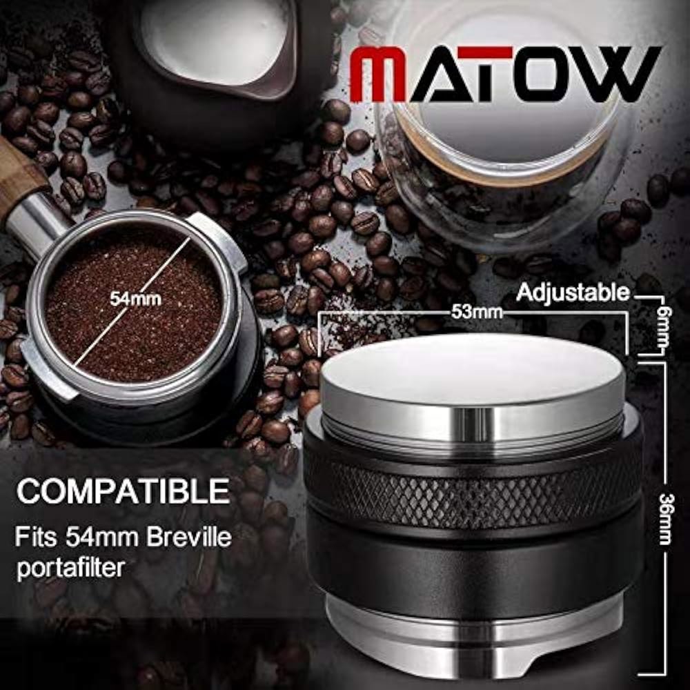 MATOW 53mm 커피 유통업체 및 변조기, 브레빌 54mm 포터필터와 호환되는 듀얼 헤드 레벨러, 깊이 조절 가능 - 전문가용 에스프레소 핸드 변조기 - 상세 이미지 3