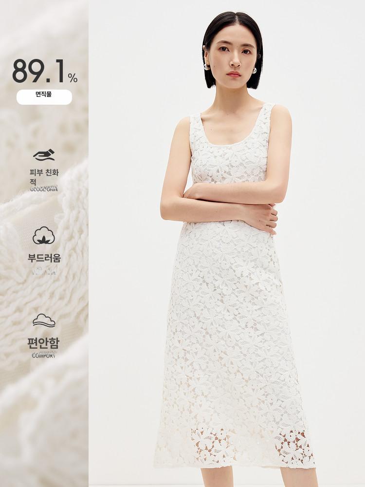 펀칭 플라워 나시 원피스 시스루 휴양지 비치 드레스 - 상세 이미지 4